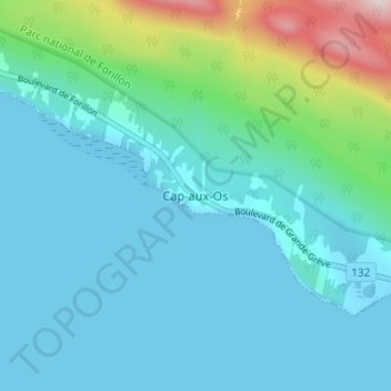 Mapa topográfico Cap-aux-Os, altitud, relieve