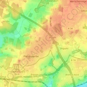 Mapa topográfico Stubben, altitud, relieve