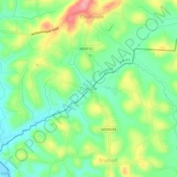 Mapa topográfico Thaloor, altitud, relieve