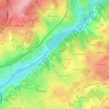 Mapa topográfico La Longe, altitud, relieve