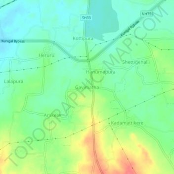Mapa topográfico Gavimatha, altitud, relieve