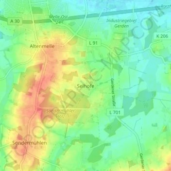 Mapa topográfico Selhofe, altitud, relieve