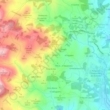 Mapa topográfico Xermar, altitud, relieve