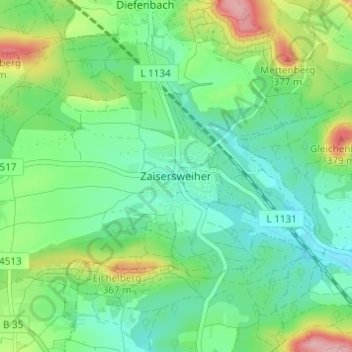 Mapa topográfico Zaisersweiher, altitud, relieve
