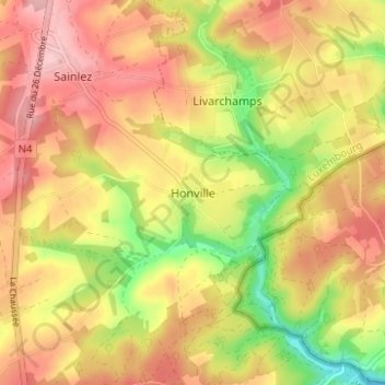 Mapa topográfico Honville, altitud, relieve