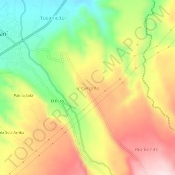 Mapa topográfico Mesa Julia, altitud, relieve