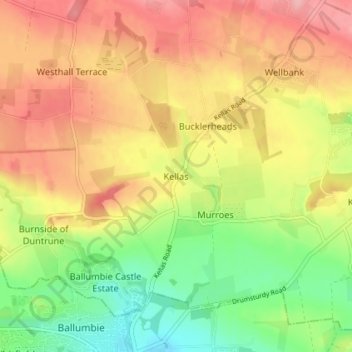 Mapa topográfico Kellas, altitud, relieve