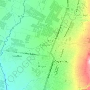 Mapa topográfico Patarata, altitud, relieve