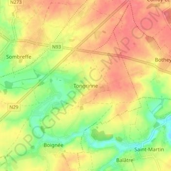 Mapa topográfico Tongrinne, altitud, relieve