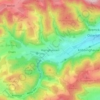 Mapa topográfico Hüinghausen, altitud, relieve