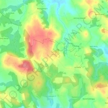 Mapa topográfico Locuon, altitud, relieve