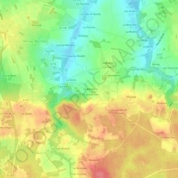 Mapa topográfico Le Rocher, altitud, relieve