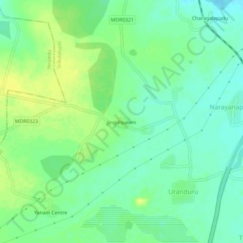 Mapa topográfico Jingillipalem, altitud, relieve
