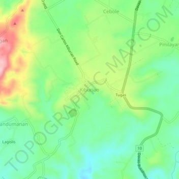Mapa topográfico Kiburiao, altitud, relieve
