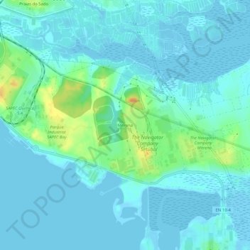 Mapa topográfico Mitrena, altitud, relieve