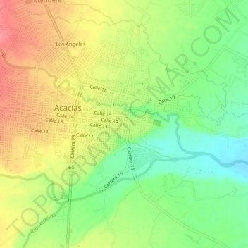Mapa topográfico Acacías, altitud, relieve