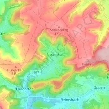 Mapa topográfico Rissenthal, altitud, relieve