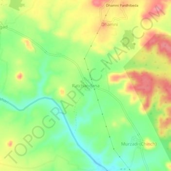 Mapa topográfico Ratchandana, altitud, relieve