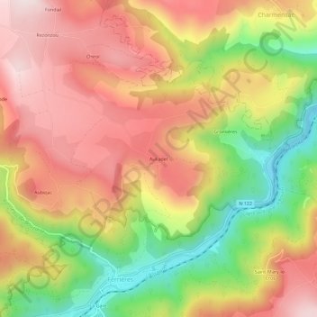 Mapa topográfico Auliadet, altitud, relieve