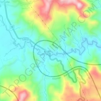 Mapa topográfico Buda, altitud, relieve