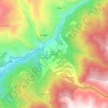 Mapa topográfico Jang, altitud, relieve