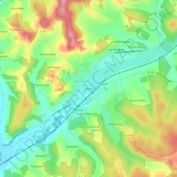 Mapa topográfico Fayard, altitud, relieve