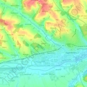 Mapa topográfico Kronwitt, altitud, relieve