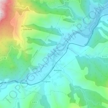 Mapa topográfico Ponte-Novo, altitud, relieve