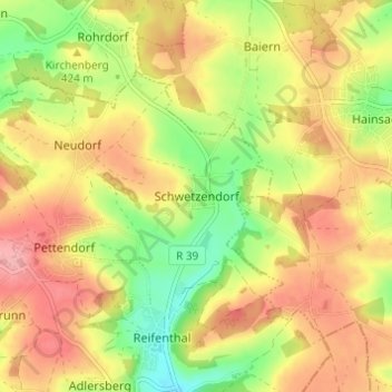 Mapa topográfico Schwetzendorf, altitud, relieve
