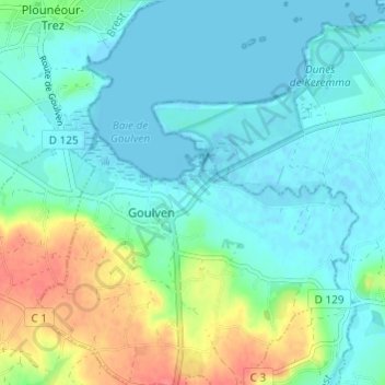 Mapa topográfico Lez Armor, altitud, relieve