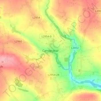 Mapa topográfico Carrignavar, altitud, relieve