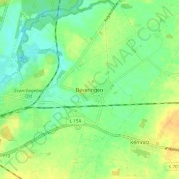 Mapa topográfico Beveringen, altitud, relieve