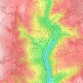 Mapa topográfico Génissiat, altitud, relieve