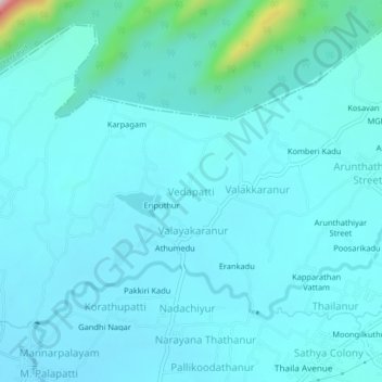 Mapa topográfico Vedapatti, altitud, relieve
