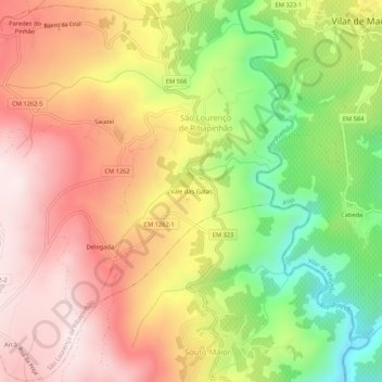 Mapa topográfico Vale das Gatas, altitud, relieve