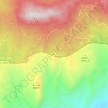 Mapa topográfico Bokin, altitud, relieve