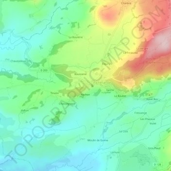 Mapa topográfico Sarailloux, altitud, relieve