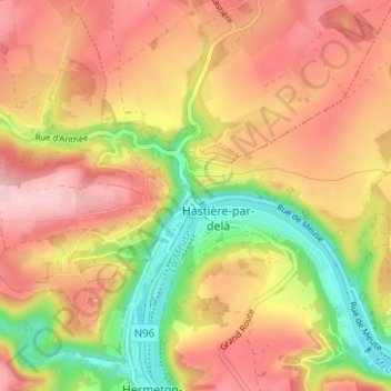 Mapa topográfico Hastière-Lavaux, altitud, relieve