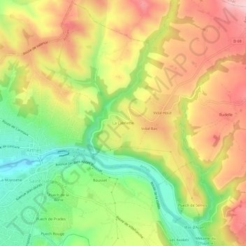 Mapa topográfico La Calmette, altitud, relieve