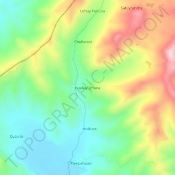 Mapa topográfico Huallay Ichuna, altitud, relieve