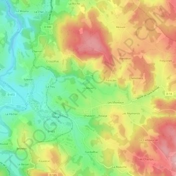 Mapa topográfico Le Mazel, altitud, relieve