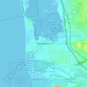 Mapa topográfico Imperial Beach, altitud, relieve