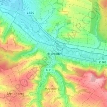 Mapa topográfico Hilkerode, altitud, relieve