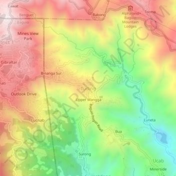 Mapa topográfico Tuding, altitud, relieve