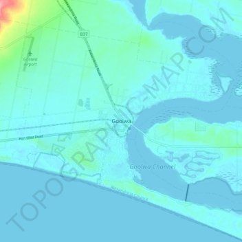 Mapa topográfico Goolwa, altitud, relieve