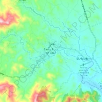 Mapa topográfico Santa Rosa de Lima, altitud, relieve