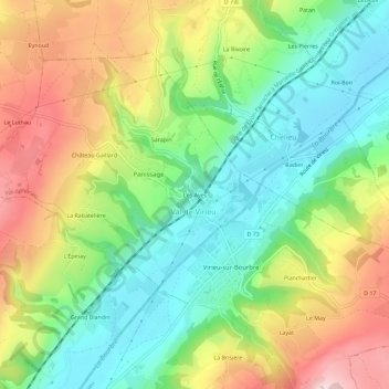 Mapa topográfico Les Ayes, altitud, relieve