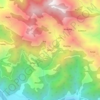 Mapa topográfico Bartha, altitud, relieve