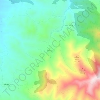 Mapa topográfico Alastuey, altitud, relieve