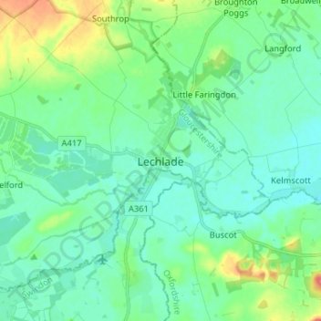 Mapa topográfico Lechlade, altitud, relieve
